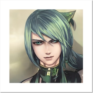 Green Hair Anime Boy Posters and Art